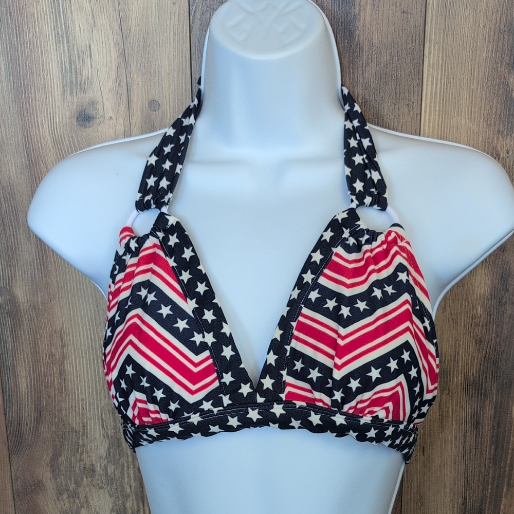 Catalina Red White Blue Stars Stripes Tie Bikini Top M         P445